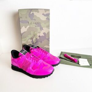 VALENTINO GARAVANI Rockrunner camouflage-print leather and mesh trainers